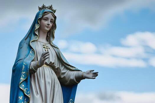 ai generated our lady of grace blessed virgin mary against background of sky with clouds photo